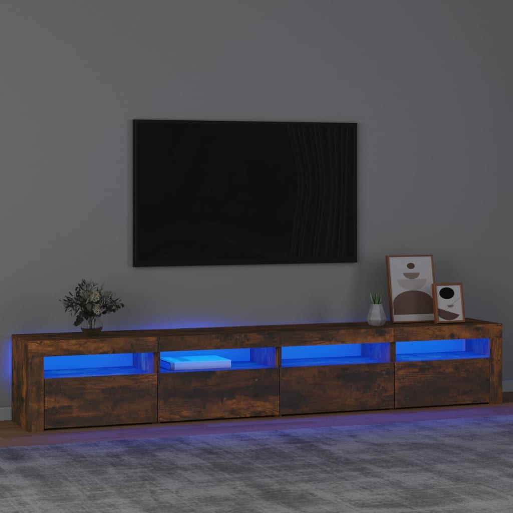 vidaXL füstös tölgyszínű TV-szekrény LED-lámpákkal 240x35x40 cm
