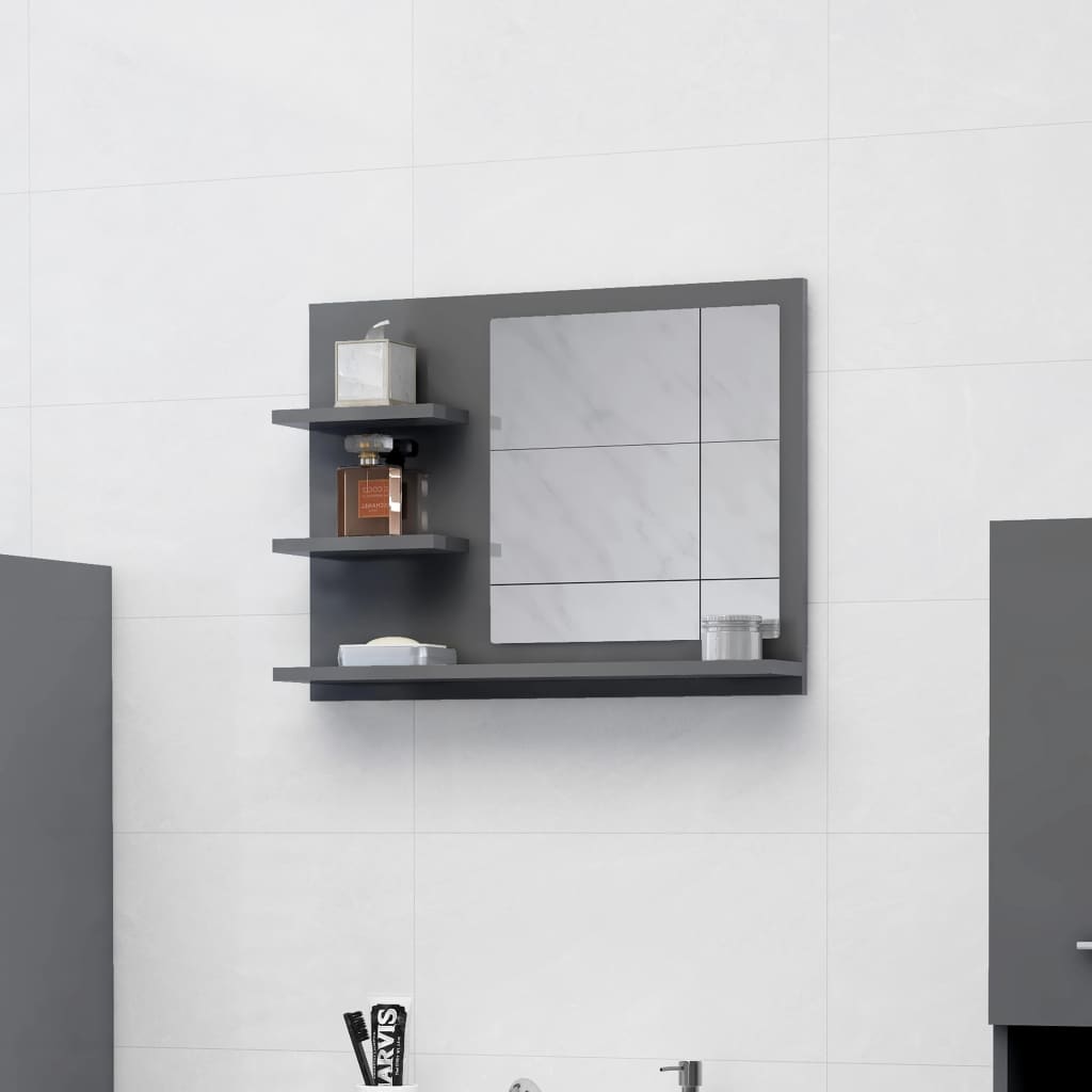 vidaXL magasfényű szürke forgácslap fürdőszobai tükör 60x10,5x45 cm