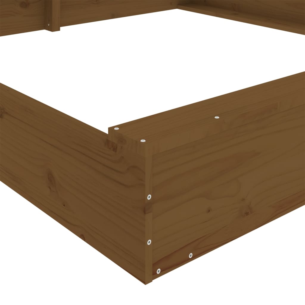 vidaXL mézbarna négyszög alakú tömör fenyőfa homokozó ülésekkel