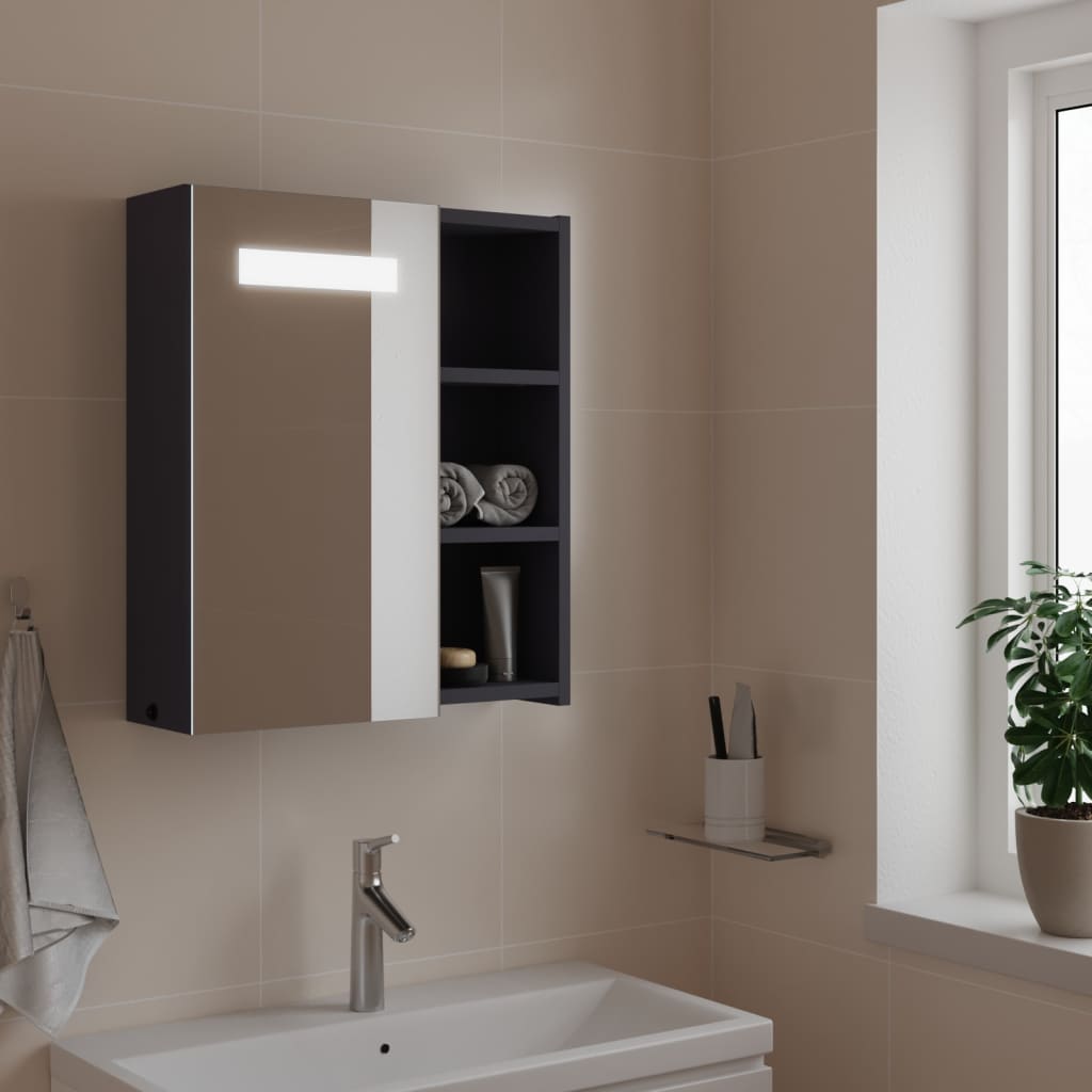 vidaXL szürke tükrös fürdőszobaszekrény LED-del 45 x 13 x 52 cm