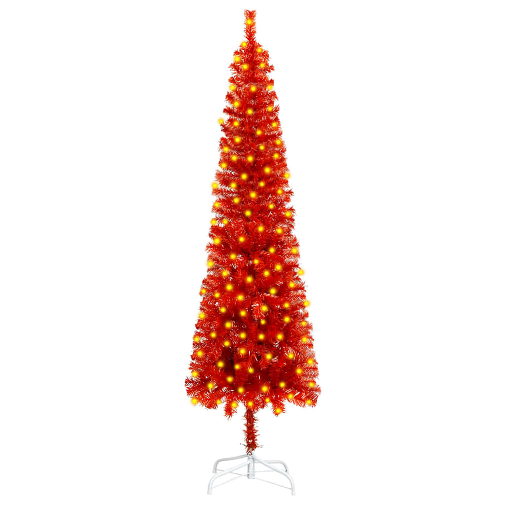 vidaXL piros megvilágított vékony karácsonyfa 150 cm