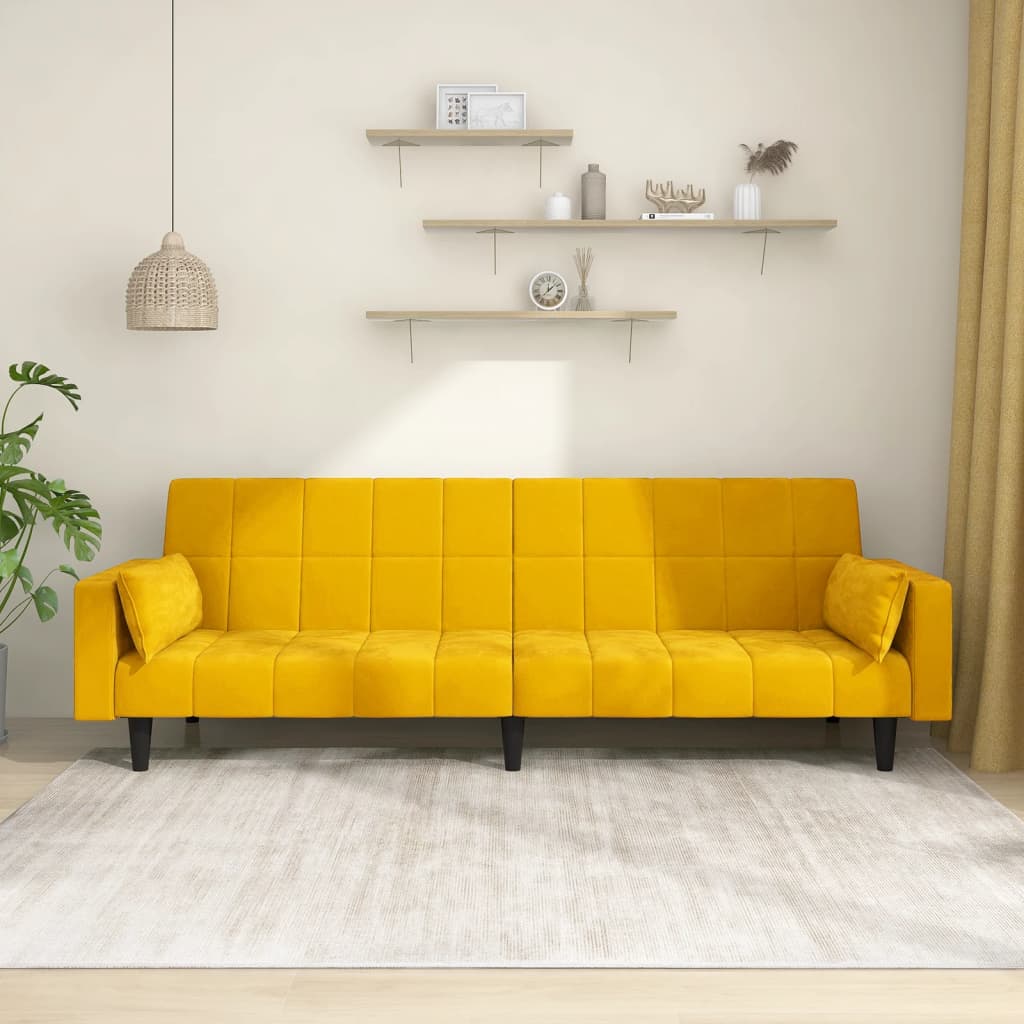 vidaXL kétszemélyes sárga bársony kanapéágy két párnával