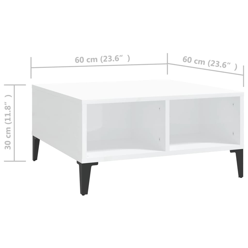 vidaXL magasfényű fehér forgácslap dohányzóasztal 60 x 60 x 30 cm