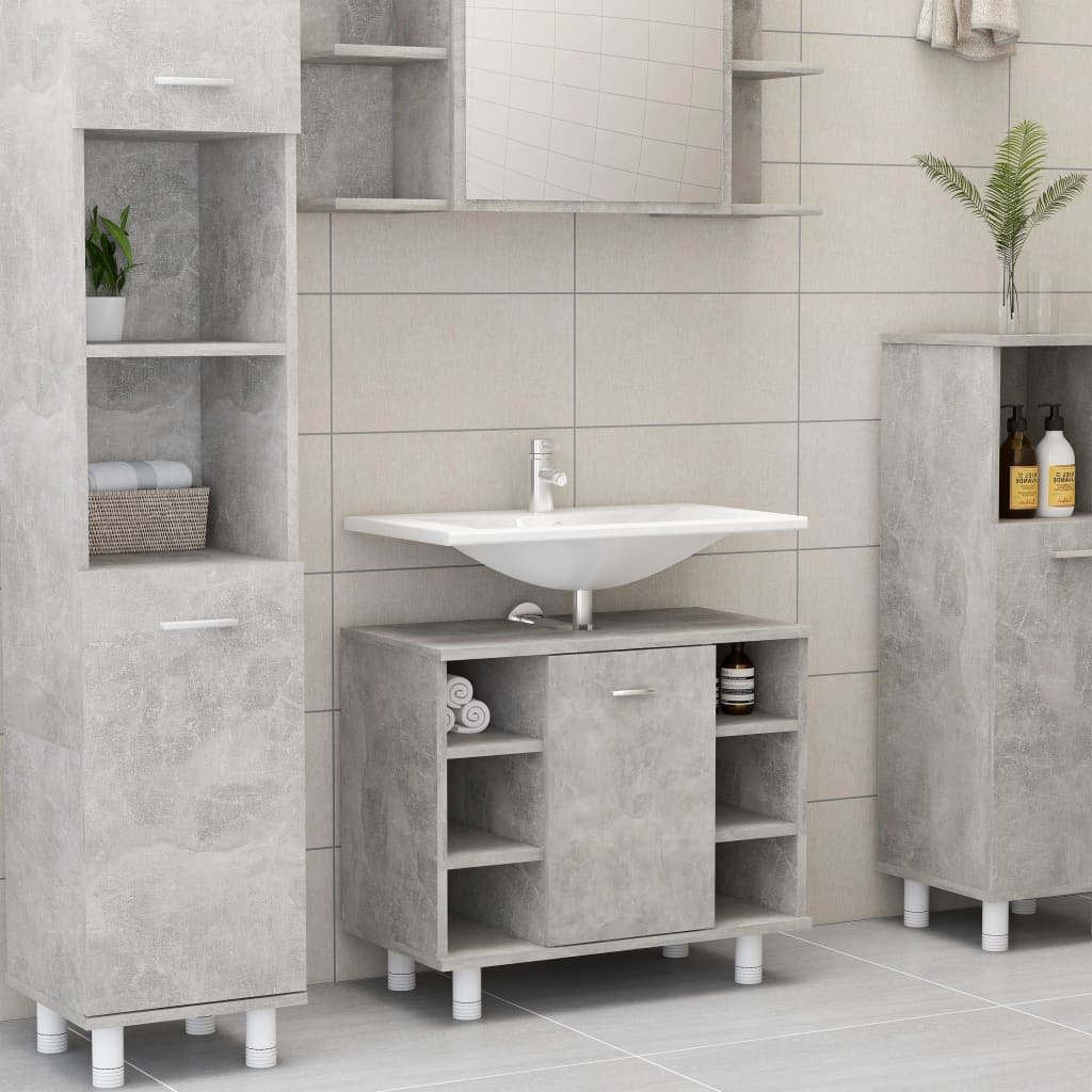 vidaXL 3 részes betonszürke forgácslap fürdőszobai bútorszett