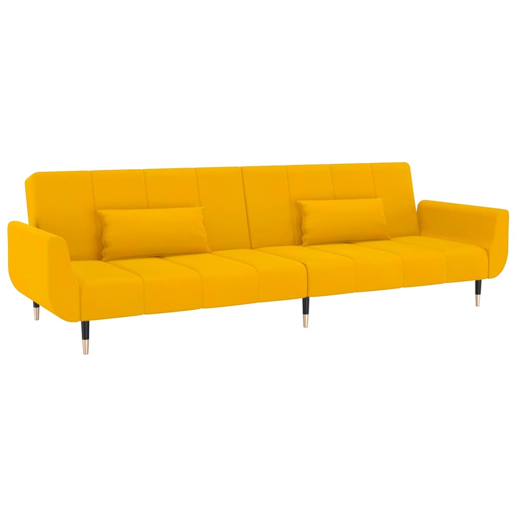 vidaXL kétszemélyes sárga bársony kanapéágy 2 párnával