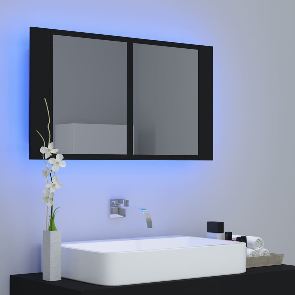 vidaXL fekete akril LED-es tükrös fürdőszobaszekrény 80x12x45 cm