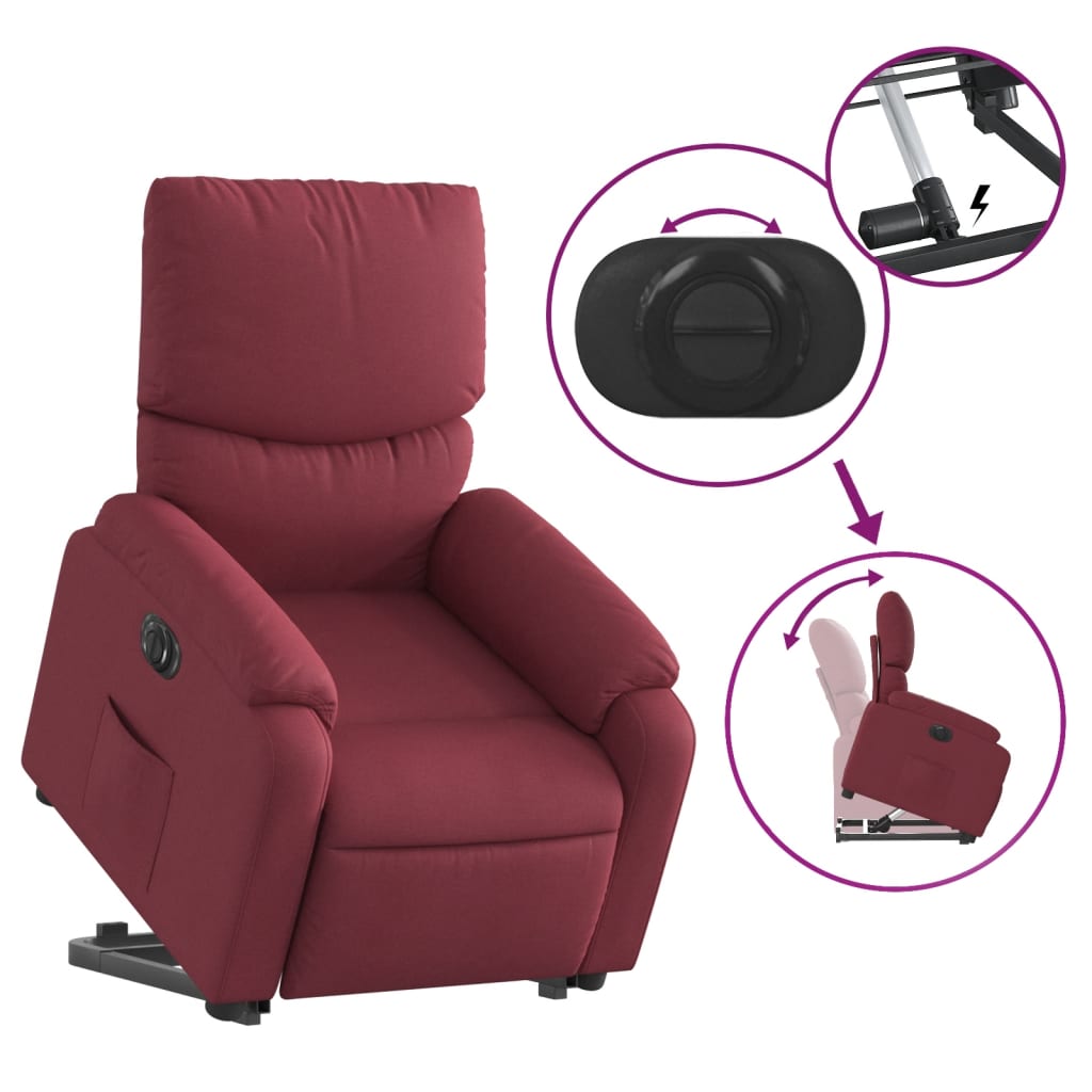 vidaXL elektromos felállást segítő bordó szövet dönthető fotel