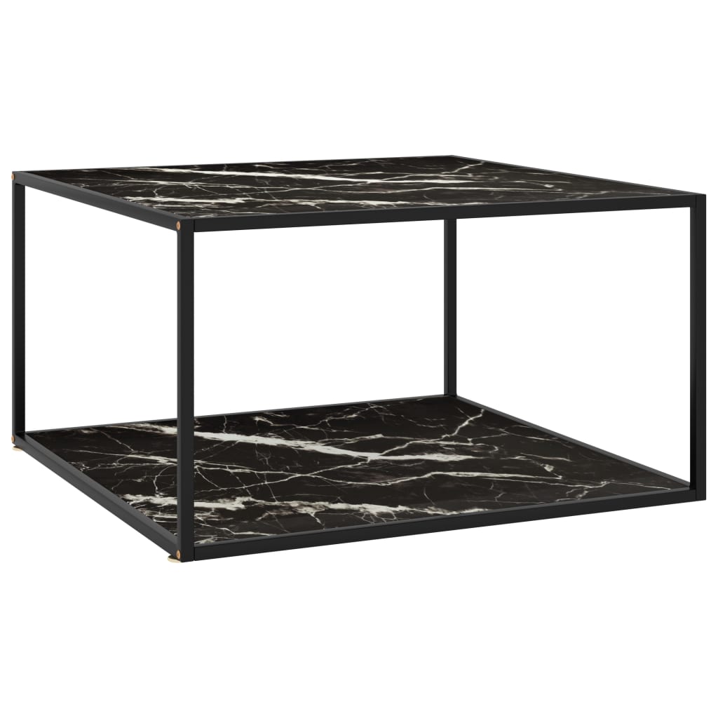 vidaXL fekete dohányzóasztal fekete márvány mintás üveggel 90x90x50 cm