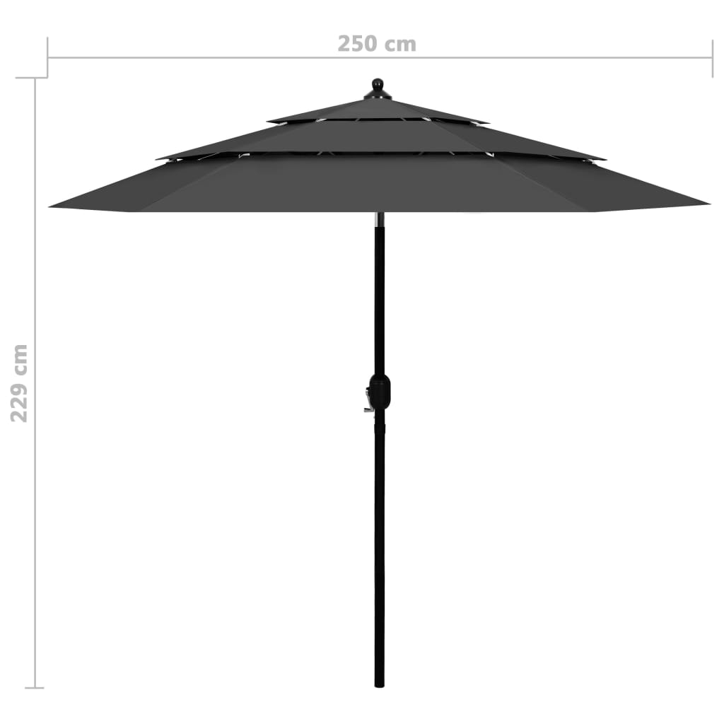 vidaXL 3 szintes antracitszürke napernyő alumíniumrúddal 2,5 m