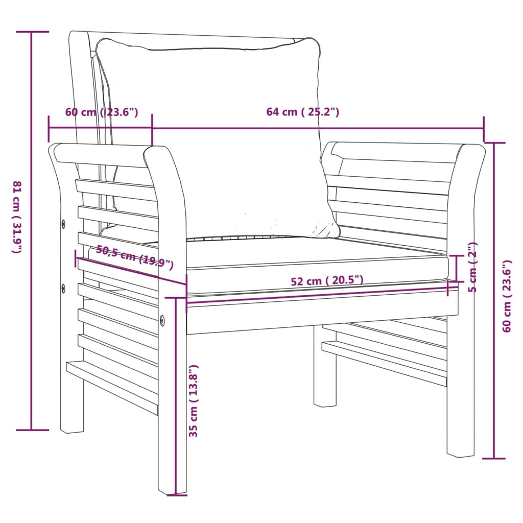 vidaXL 3 részes tömör akácfa kerti ülőgarnitúra párnákkal