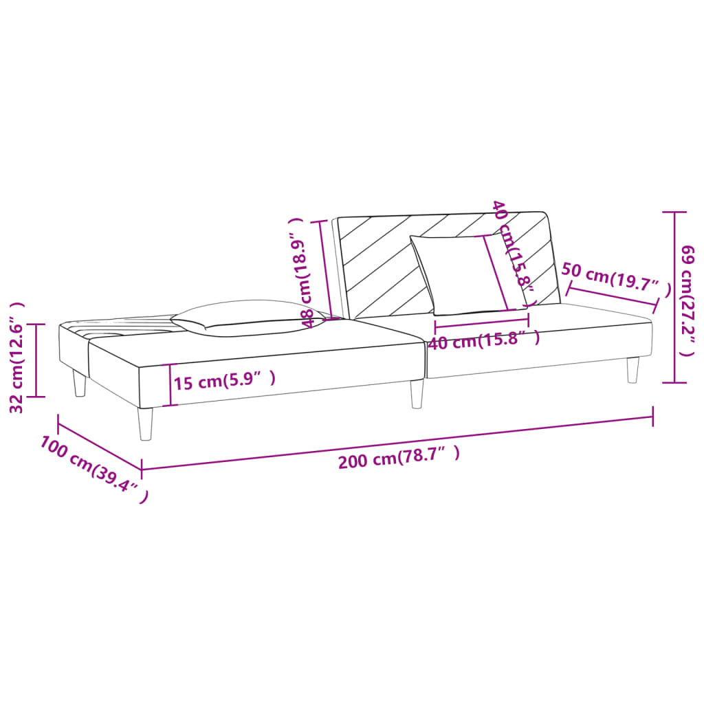 vidaXL kétszemélyes krémszínű szövet kanapéágy két párnával