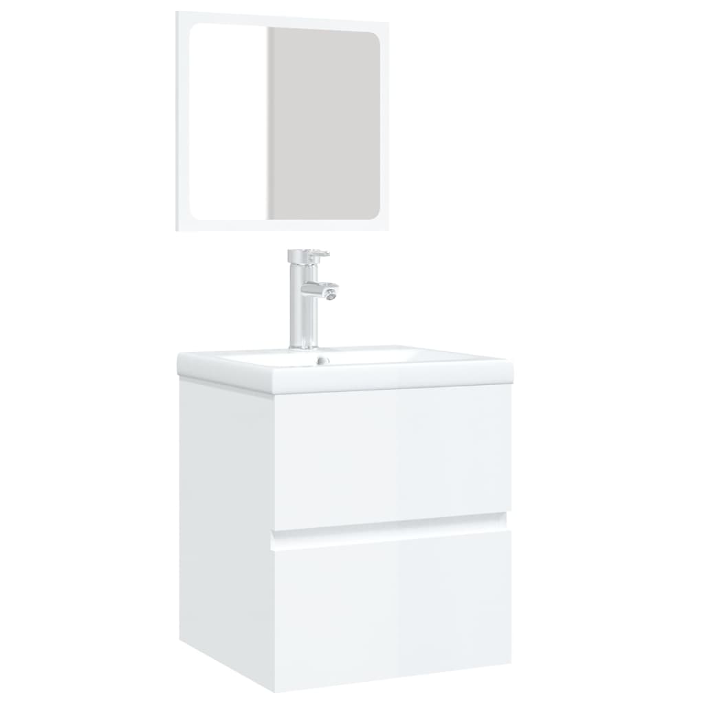 vidaXL magasfényű fehér fürdőszobai mosdószekrény mosdóval és tükörrel
