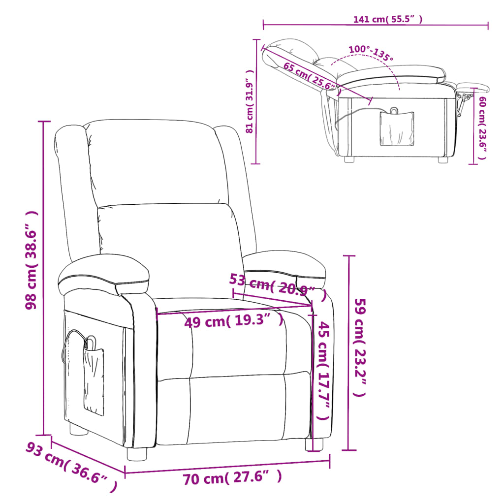 vidaXL fekete műbőr elektromos dönthető fotel
