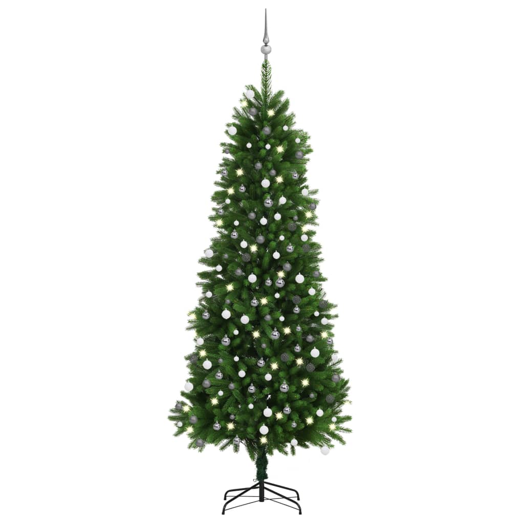 vidaXL zöld megvilágított műkarácsonyfa gömb szettel 240 cm