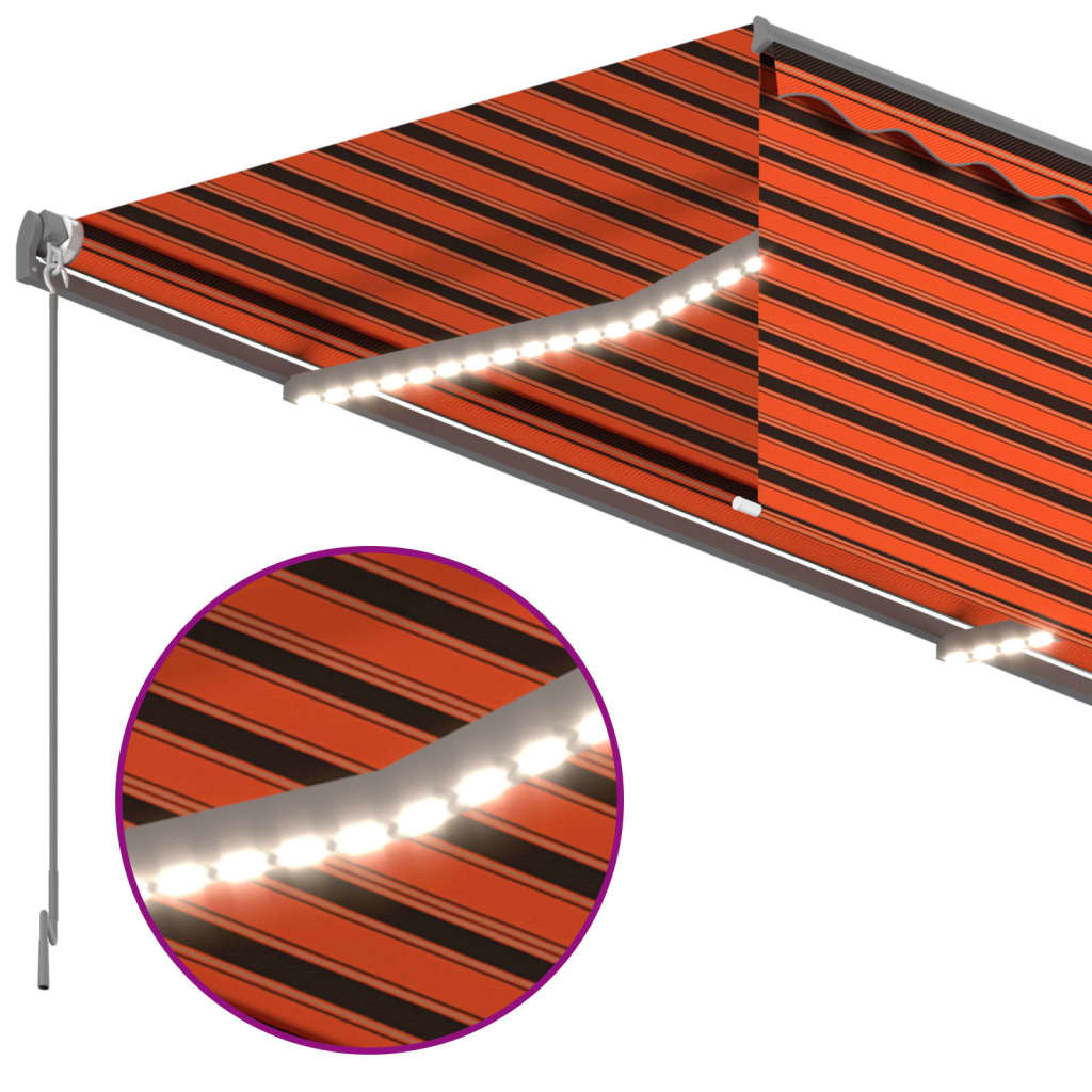 vidaXL narancssárga-barna kézzel kihúzható LED-es napellenző 4 x 3 m