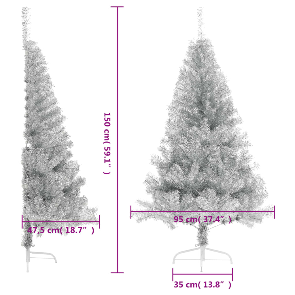 vidaXL ezüstszínű PET fél műkarácsonyfa állvánnyal 150 cm