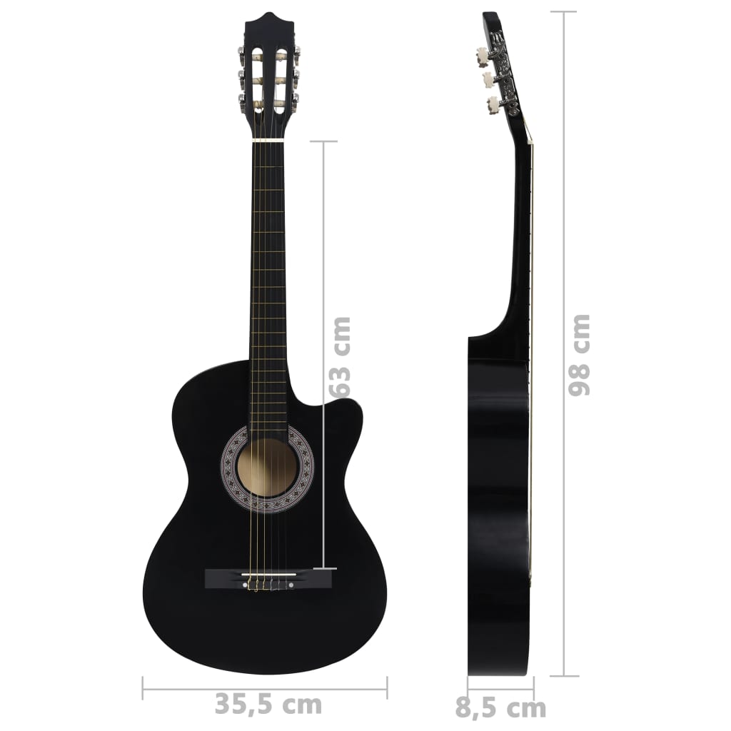 vidaXL fekete 6 húros klasszikus western cutaway gitár 38"