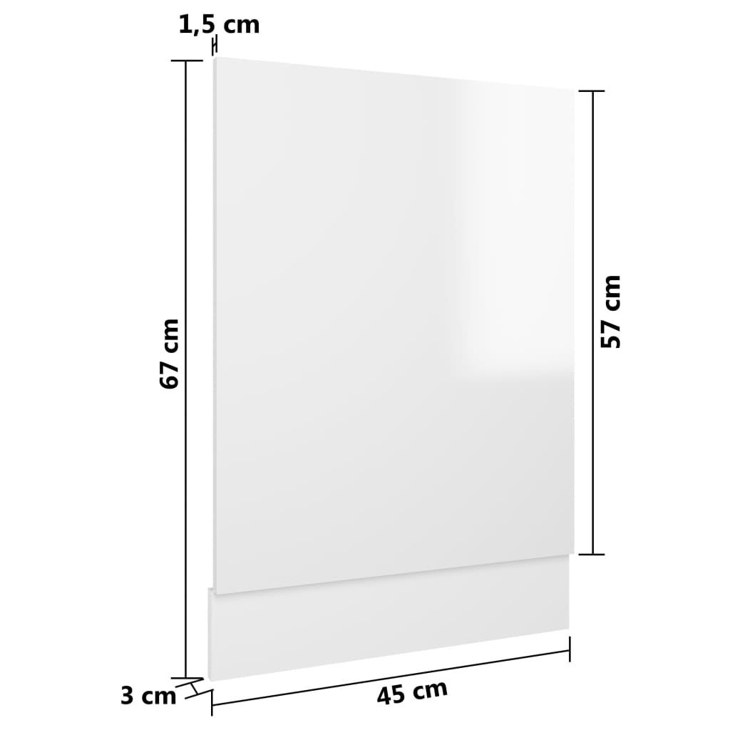 vidaXL magasfényű fehér forgácslap mosogatógép-panel 45 x 3 x 67 cm