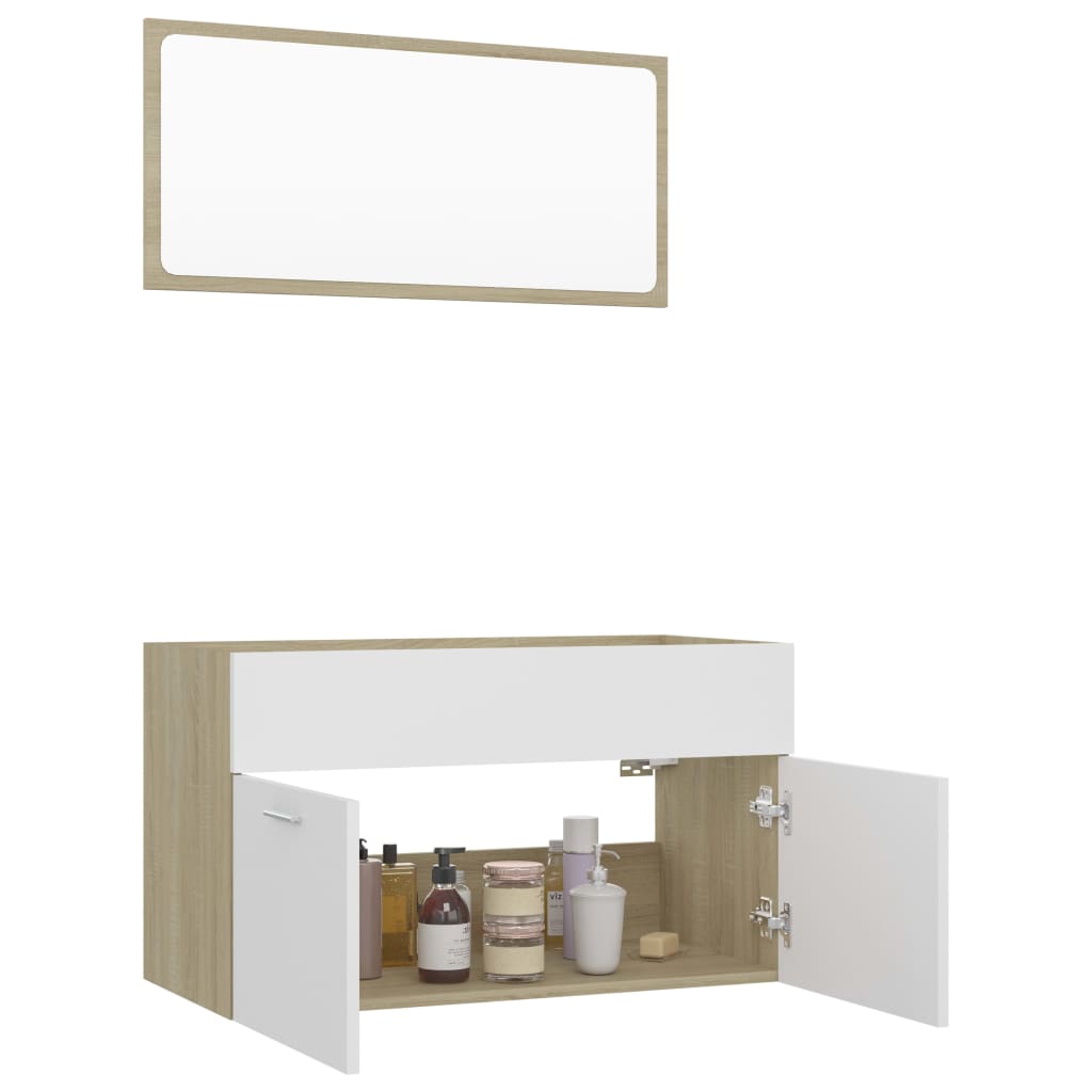 vidaXL 2 részes fehér és sonomatölgy szerelt fa fürdőszobai bútorszett