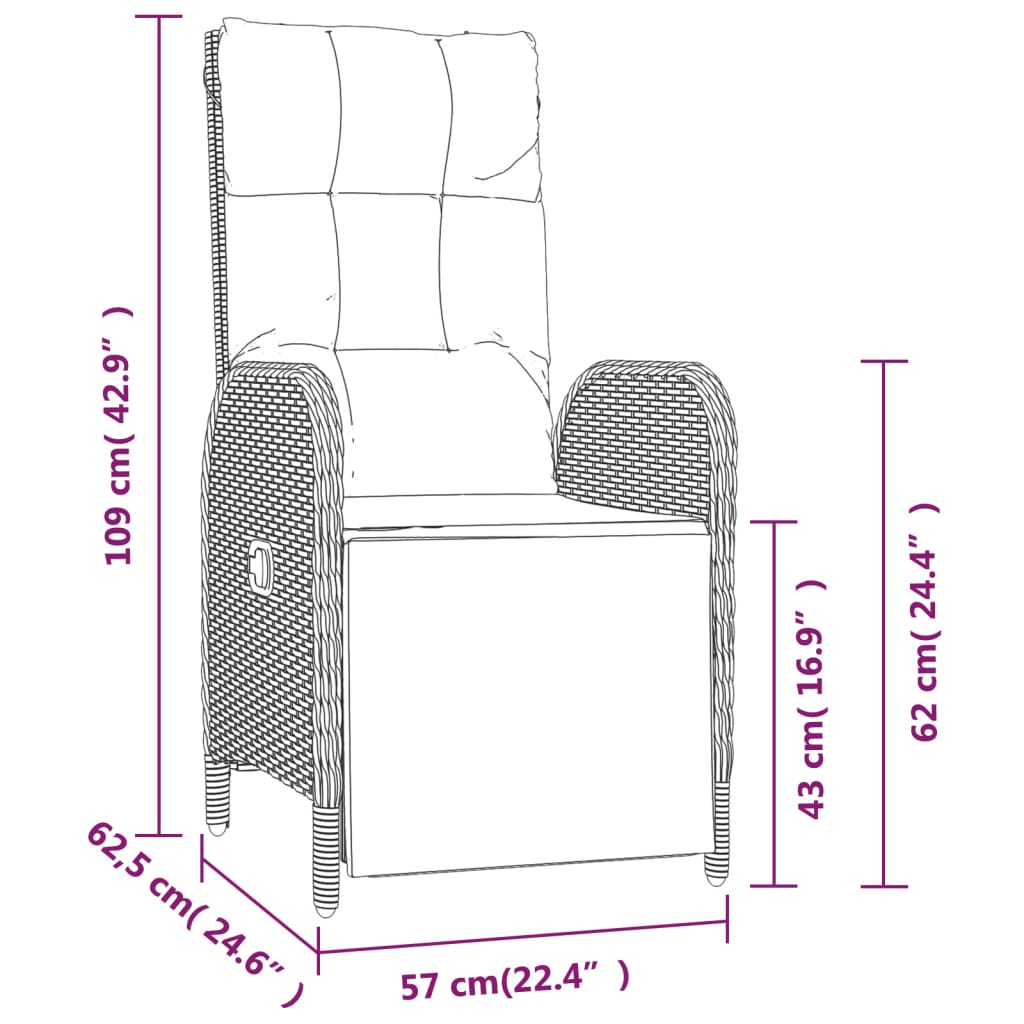 vidaXL 2 db szürke polyrattan dönthető kerti szék asztallal