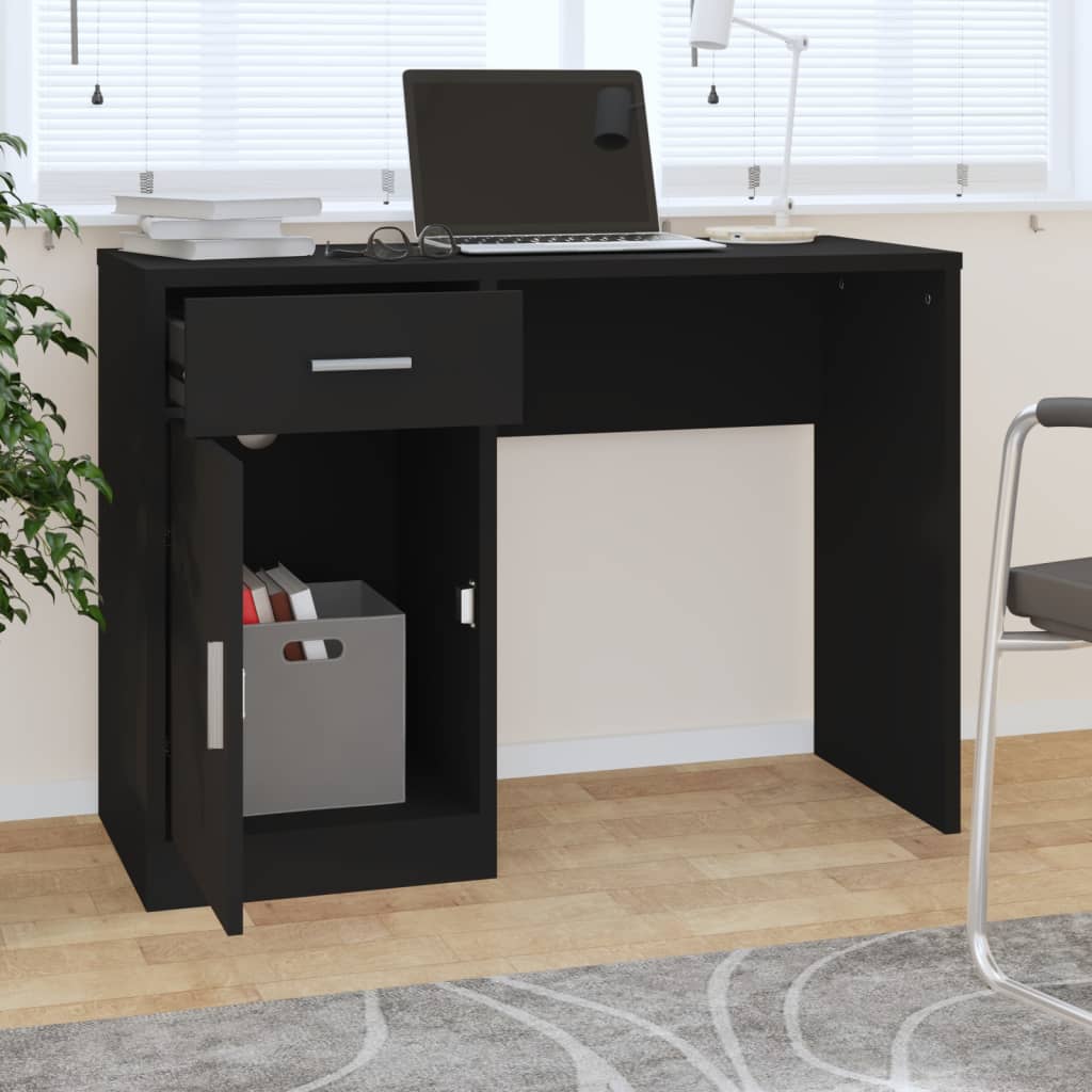 vidaXL fekete faanyag fiókos/rekeszes íróasztal 100x40x73 cm