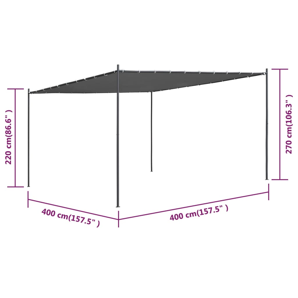 vidaXL antracitszürke pavilon ferde tetővel 400x400x270 cm 180 g/m²