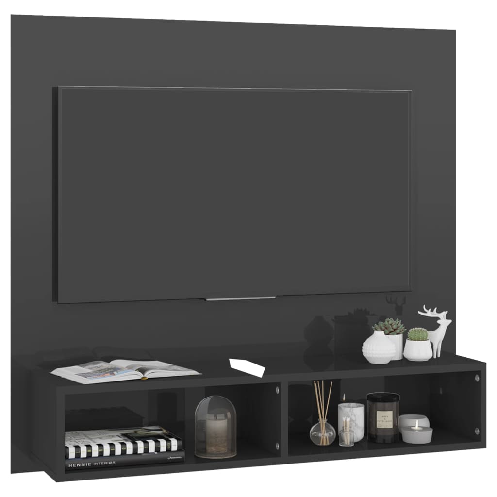 vidaXL magasfényű szürke fali forgácslap TV-szekrény 102x23,5x90 cm