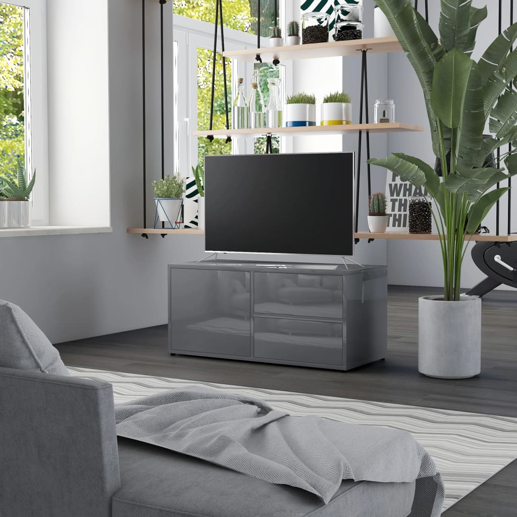 vidaXL magasfényű szürke forgácslap TV-szekrény 80 x 34 x 36 cm