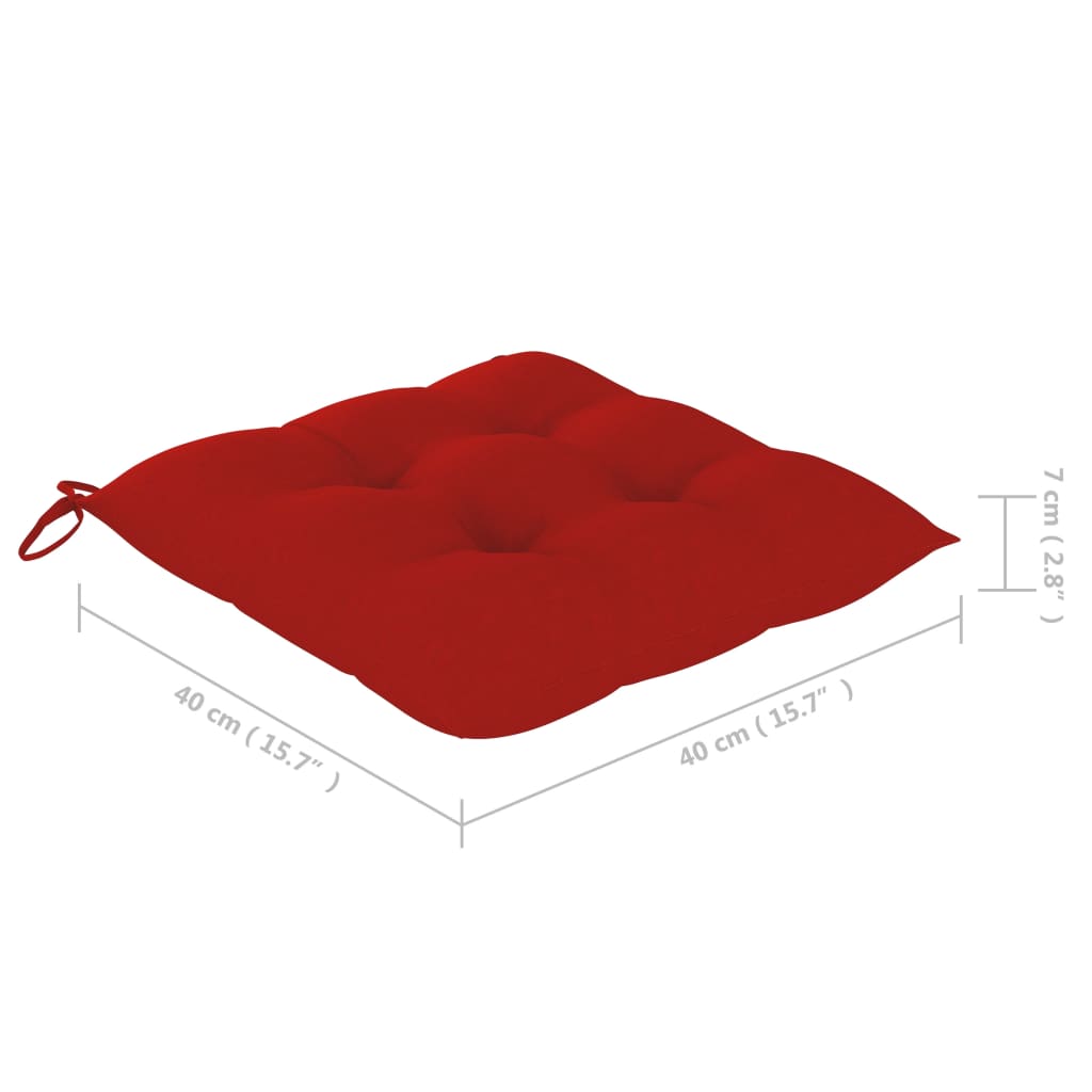 vidaXL 4 db tömör tíkfa étkezőszék piros párnákkal