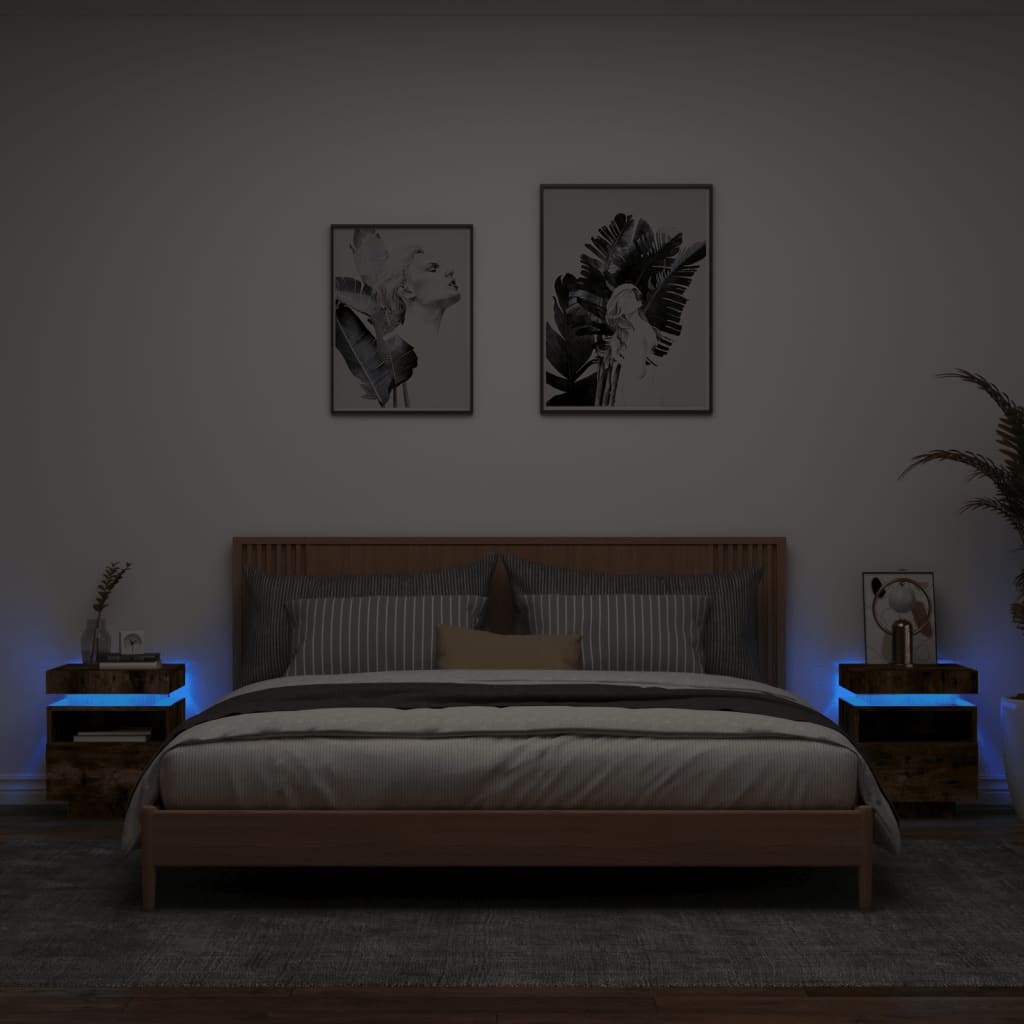 vidaXL 2 db sonoma-tölgy éjjeliszekrény LED-fényekkel 40x39x48,5 cm