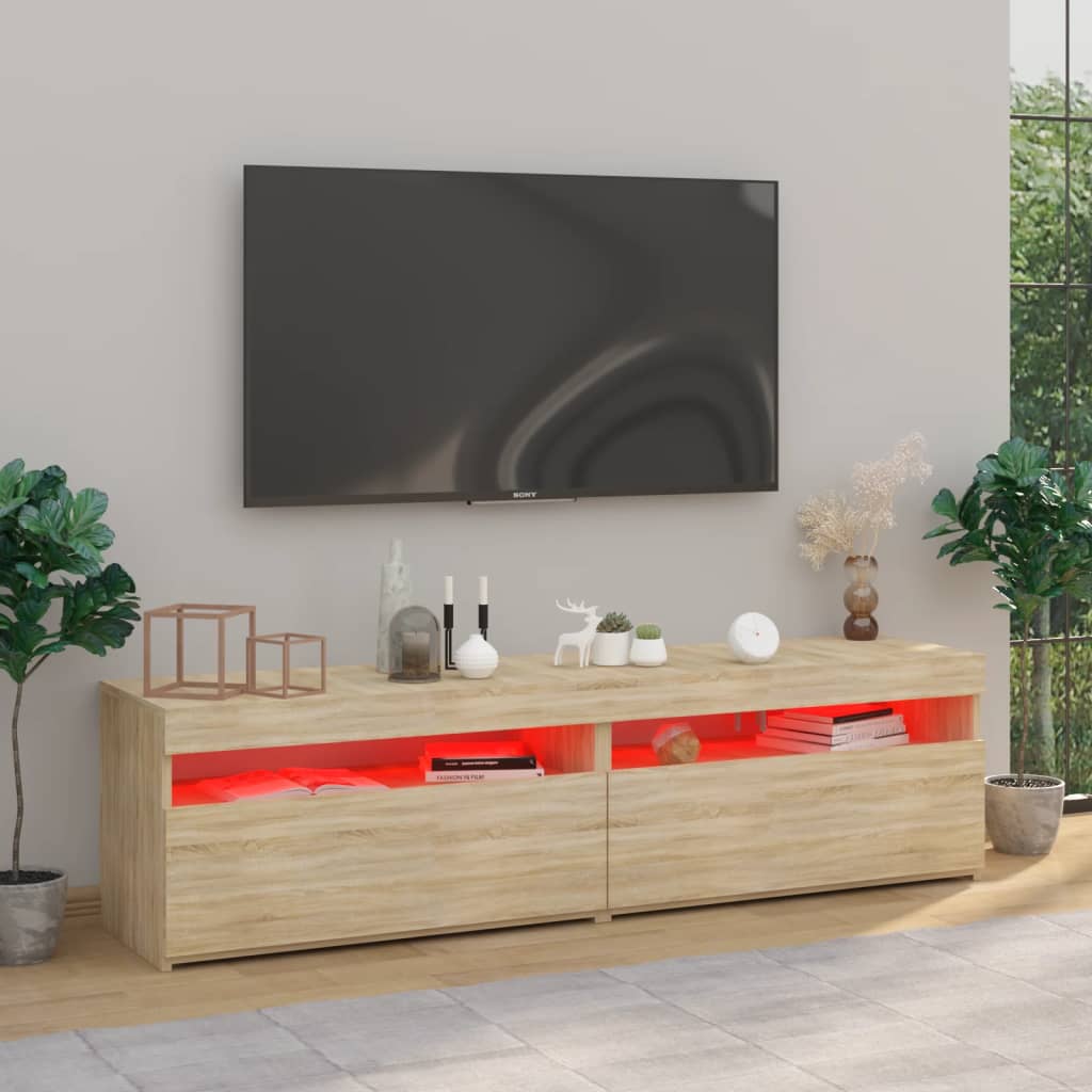 vidaXL 2 db sonoma-tölgyszínű TV-szekrény LED-világítással 75x35x40 cm