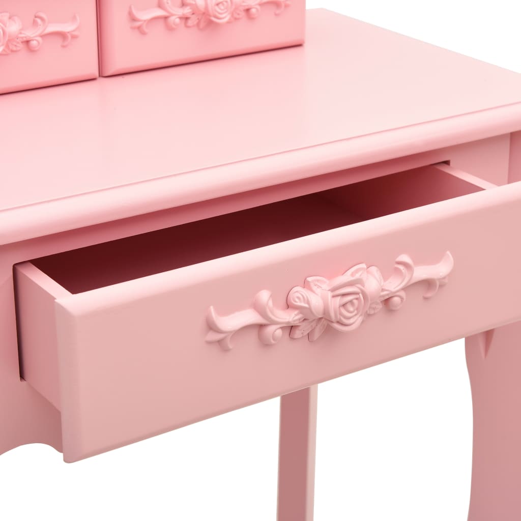 vidaXL rózsaszín császárfa fésülködőasztal-szett ülőkével 50x59x136 cm