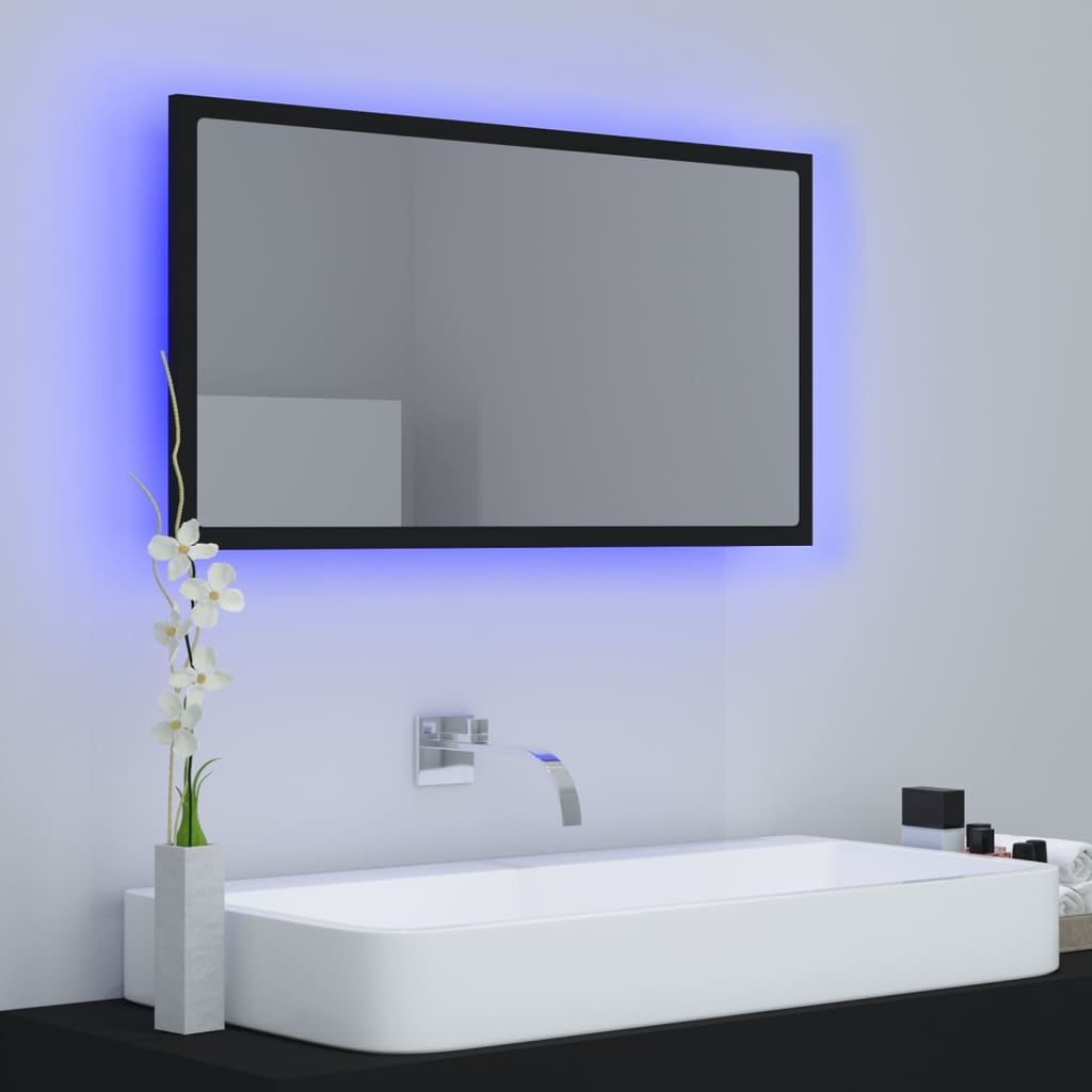 vidaXL fekete akril LED-es fürdőszobai tükör 80x8,5x37 cm