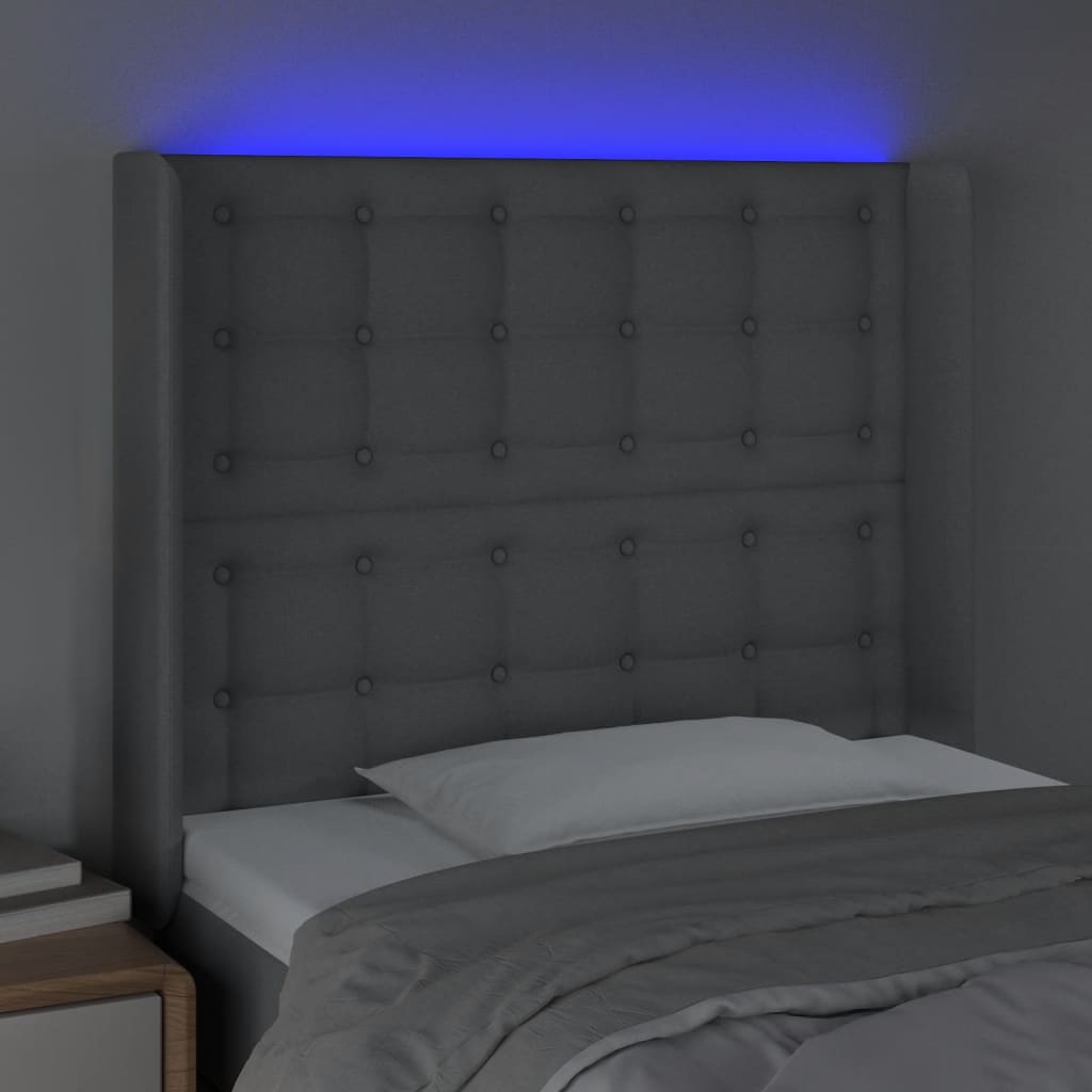 vidaXL világosszürke szövet LED-es fejtámla 103x16x118/128 cm