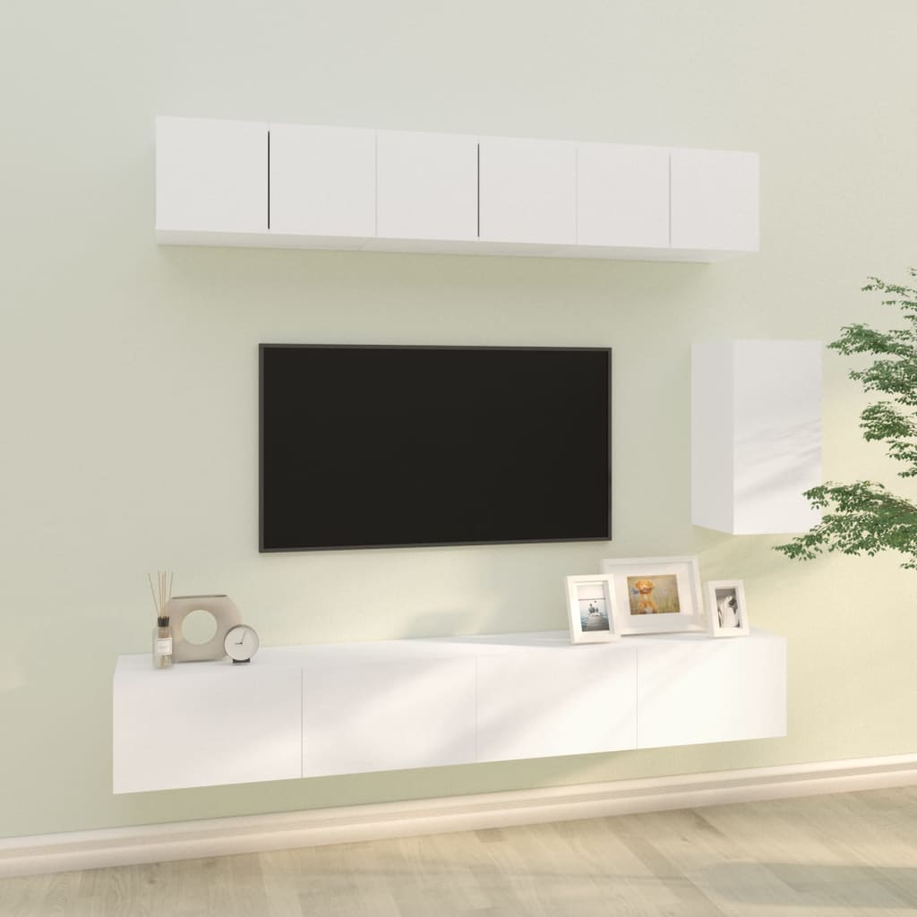 vidaXL 6 részes fehér szerelt fa TV-szekrényszett