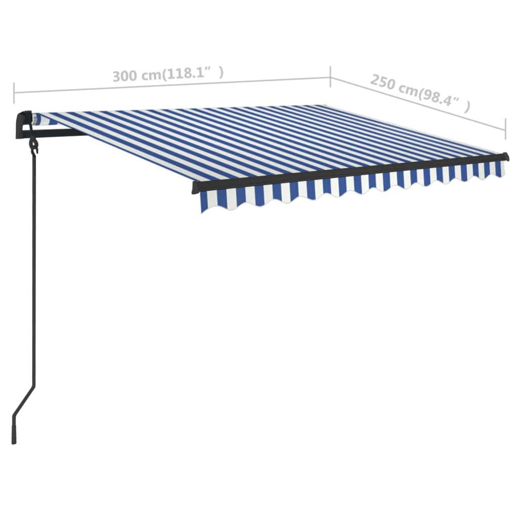 vidaXL kék és fehér kézzel kihúzható napellenző póznákkal 3 x 2,5 m