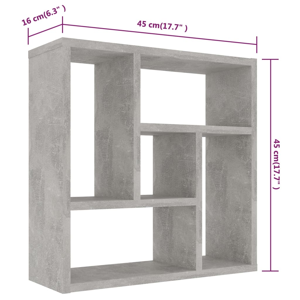 vidaXL betonszürke forgácslap fali polc 45,1 x 16 x 45,1 cm