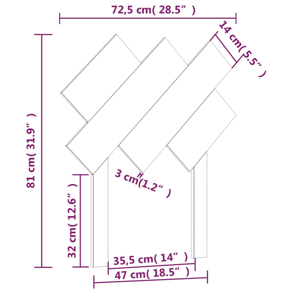 vidaXL fekete tömör fenyőfa ágyfejtámla 72,5x3x81 cm