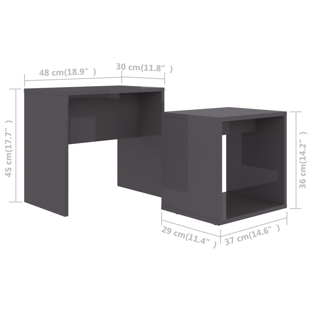 vidaXL magasfényű szürke forgácslap dohányzóasztal szett 48x30x45 cm
