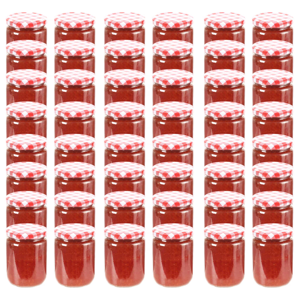vidaXL 48 db 230 ml-es befőttesüveg piros-fehér tetővel