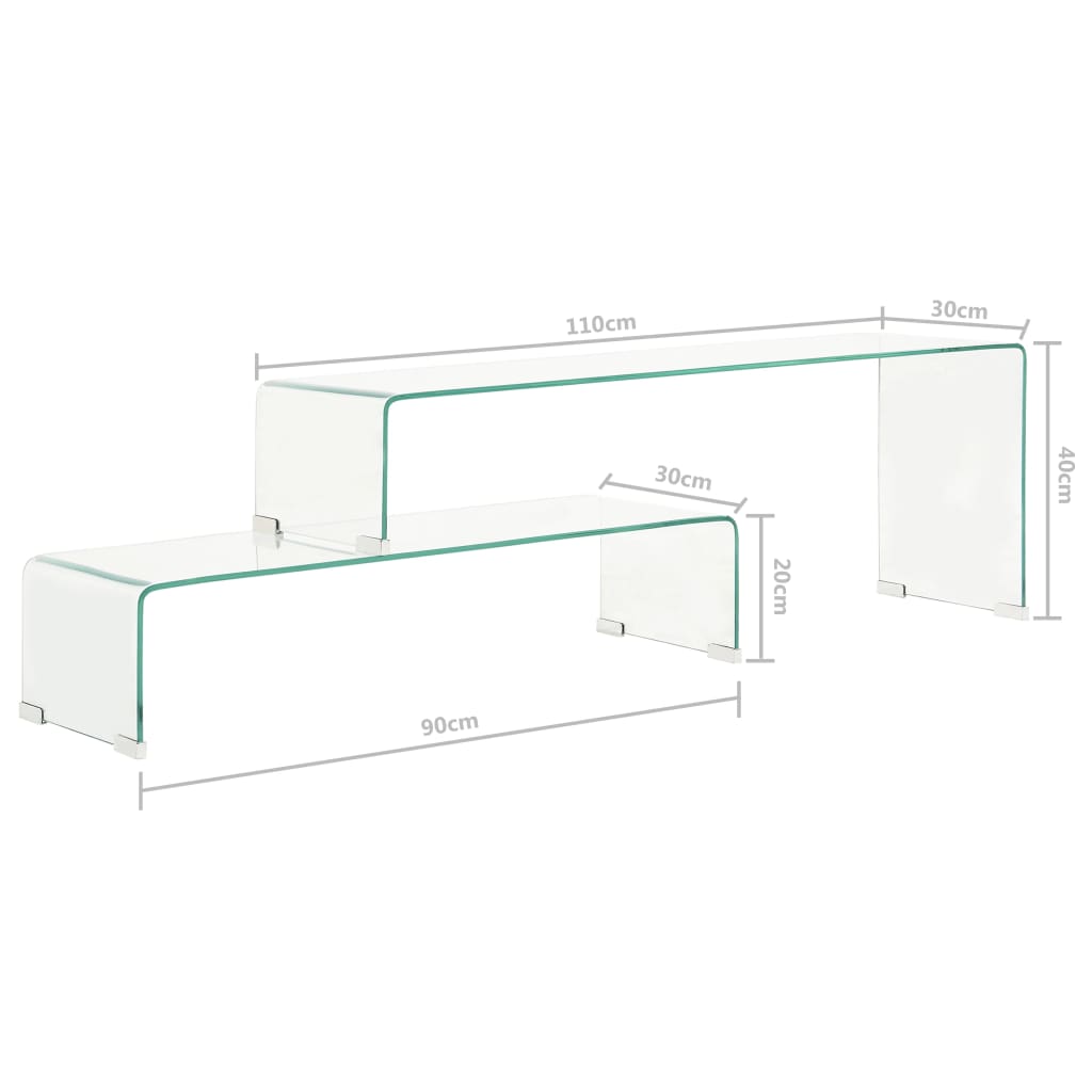 vidaXL kétrészes edzett üveg dohányzóasztal 90x30x20/110x30x40 cm