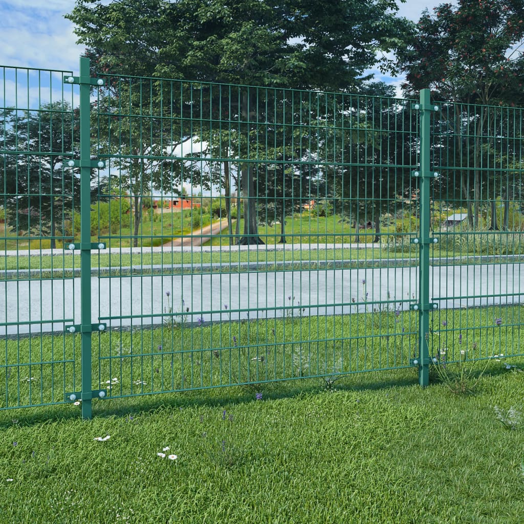 vidaXL zöld porszórt bevonatú vas kerítéspanel oszlopokkal 6 x 1,6 m