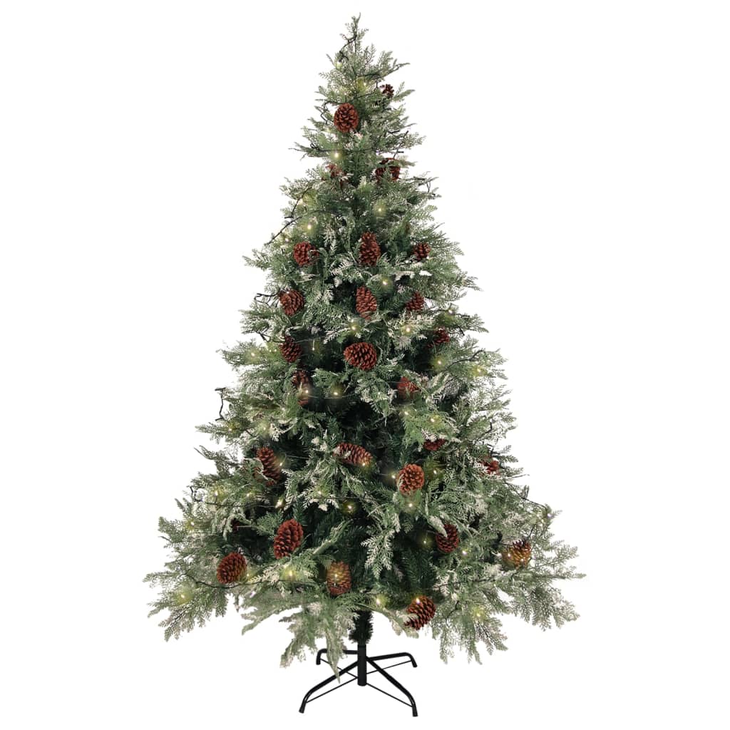 vidaXL zöld-fehér PVC és PE megvilágított karácsonyfa tobozzal 120 cm