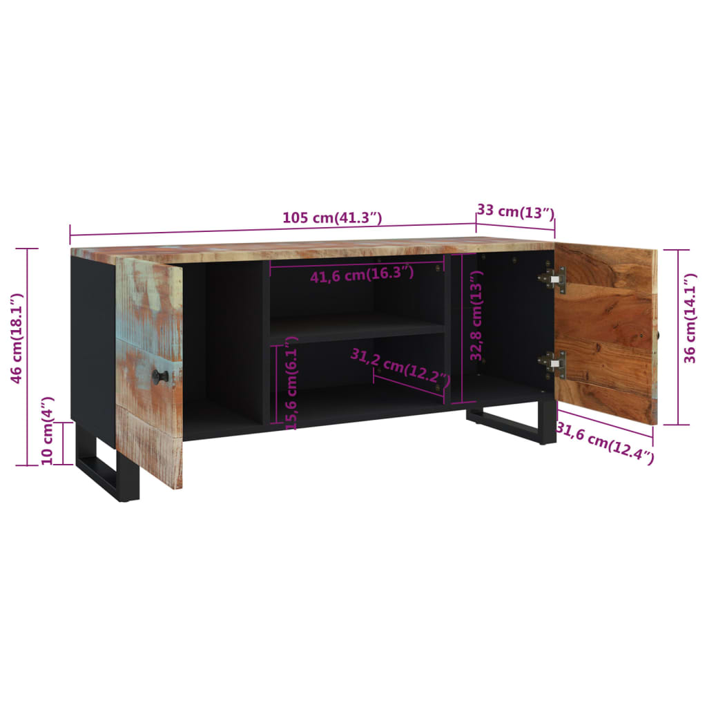 vidaXL tömör újrahasznosított fa TV-szekrény 105 x 33 x 46 cm