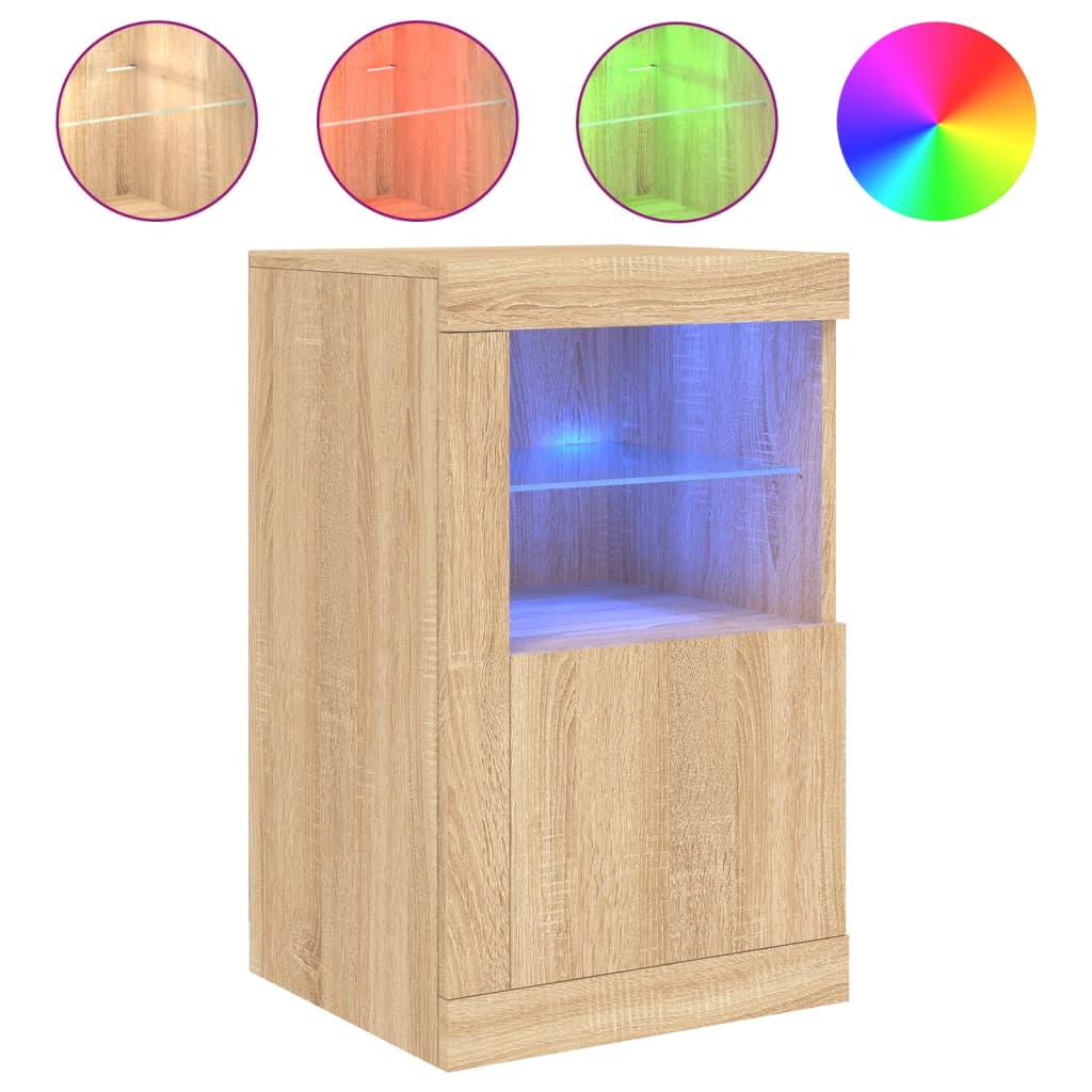 vidaXL sonoma tölgy színű szerelt fa tálalószekrény LED-világítással
