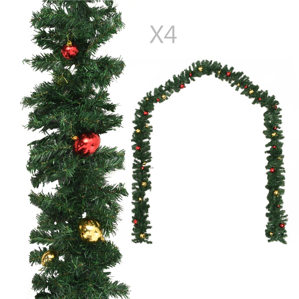 vidaXL 4 db zöld karácsonyi füzér karácsonyfadíszekkel 270 cm