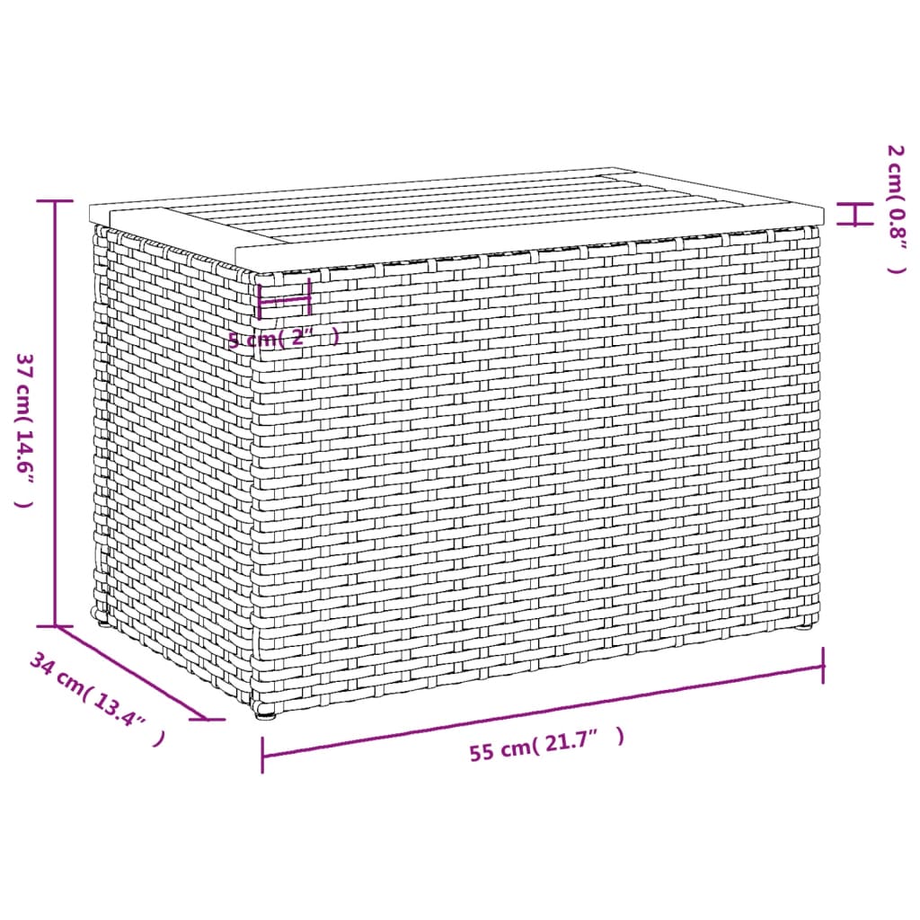 vidaXL 2 db szürke polyrattan és tömör fa kerti kisasztal 55x34x37 cm