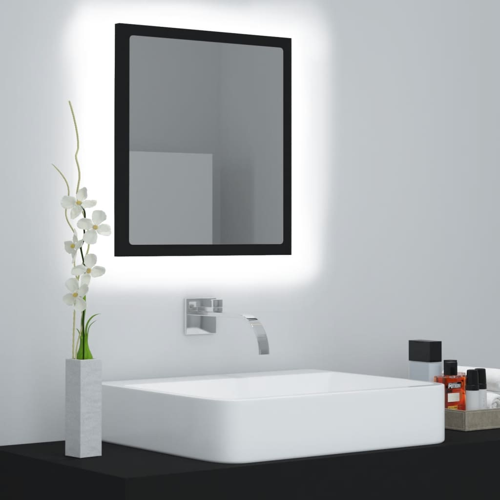 vidaXL fekete LED-es mérnöki fa fürdőszobai tükör 40 x 8,5 x 37 cm