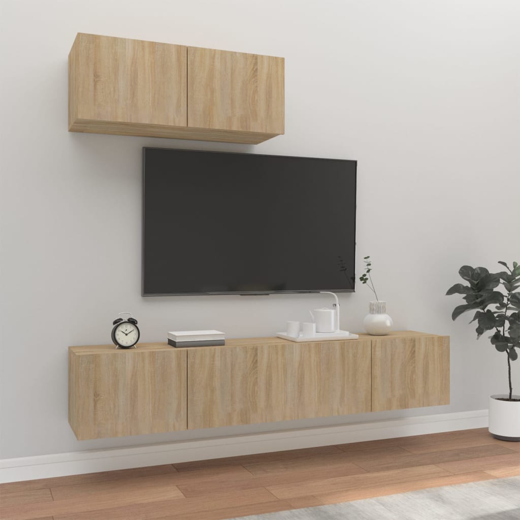 vidaXL 3 részes sonoma tölgy színű szerelt fa TV-szekrényszett