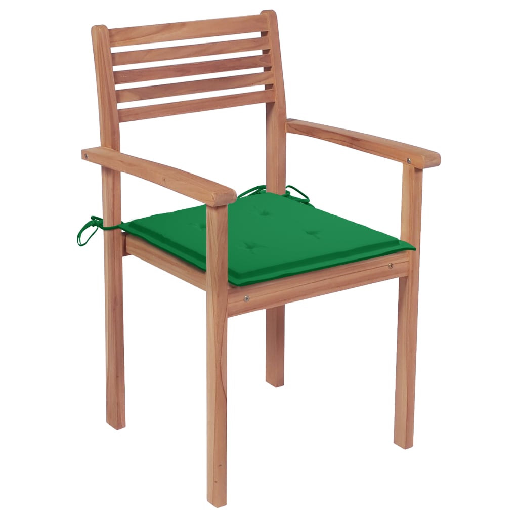 vidaXL 2 db tömör tíkfa kerti szék zöld párnákkal